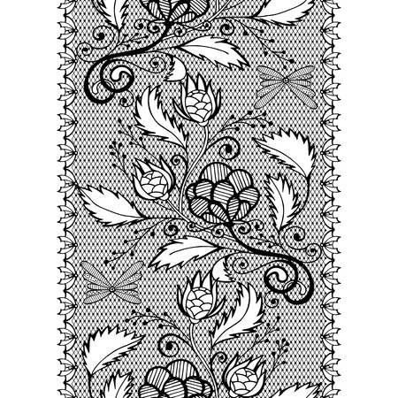 Vector seamless openwork lace border, black endless patternのイラスト素材
