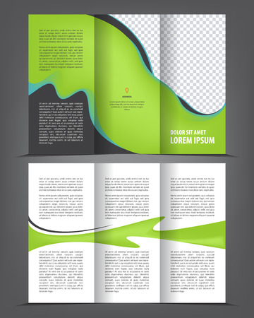 Vector empty tri-fold brochure print template design, trifold bright green booklet or flyerのイラスト素材