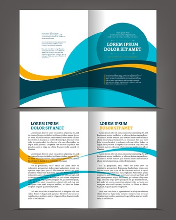 Vector empty bi-fold brochure print template blue design, booklet layoutのイラスト素材