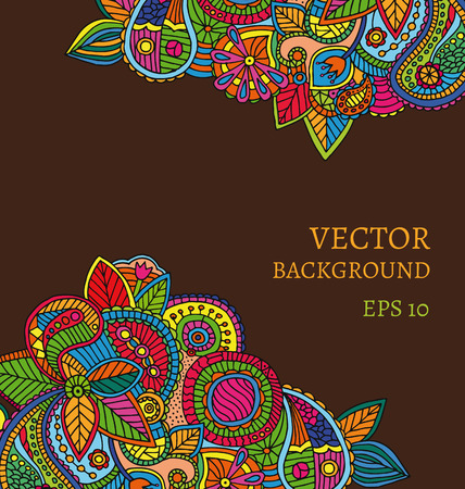 Vector bright ethnic pattern, floral ethnical ornament, fashion post card, doodle invitationのイラスト素材