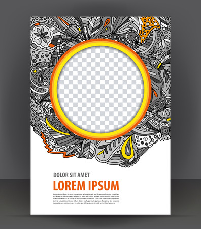 Magazine, flyer, brochure and cover layout design print template, ethnic doodles booklet Illustrationのイラスト素材