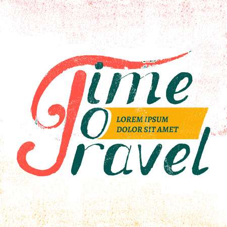 "Time to travel" lettering design, hand-drawn t-shirt typographic vector journey print, bright traveling tourism illustrationのイラスト素材