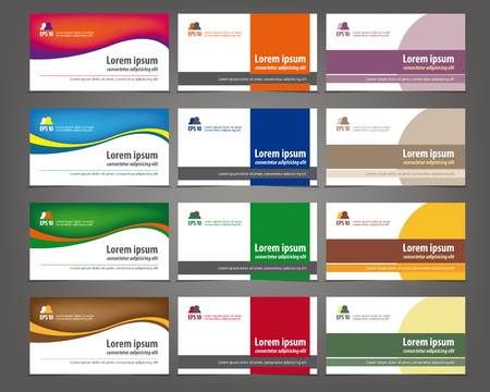 Set of 12 professional and designer horizontal business cards or visiting cards