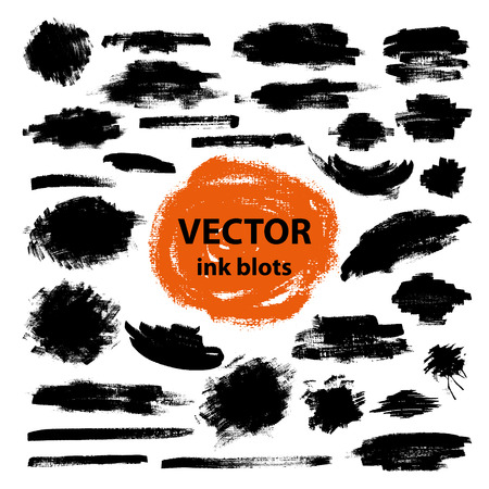 Hand drawn sketch ink splashes, black charcoal vector grunge scribble set isolated on white backgroundのイラスト素材
