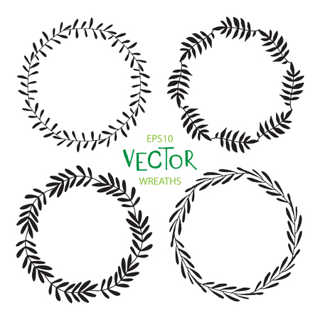 Vector floral separate wreaths set, black retro branches for quote, cards, postersのイラスト素材