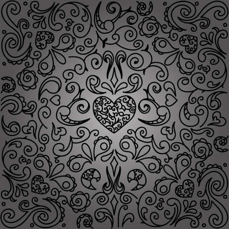 Floral black ornament on dark backround. Wallpaper pattern.のイラスト素材