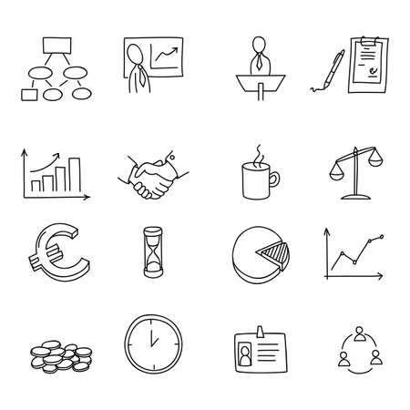 Set of business doodles elements. Hand draw icons.のイラスト素材