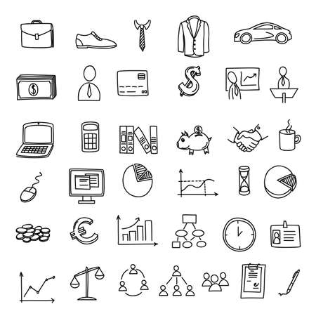 Set of business doodles elements. Hand draw icons.のイラスト素材