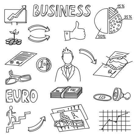 Set of business doodles elements. Hand draw icons.のイラスト素材