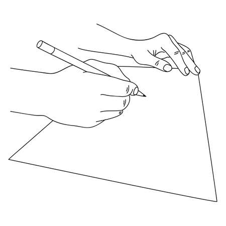 Human hands holding a pen and writing on paper.のイラスト素材