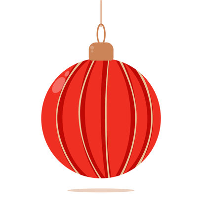 Christmas toy - red ball with gold elements, Cutout vector illustration, for screen or print holiday design for card, banner, greeting cardのイラスト素材