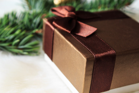 Christmas present on a light background. Close-up.の写真素材