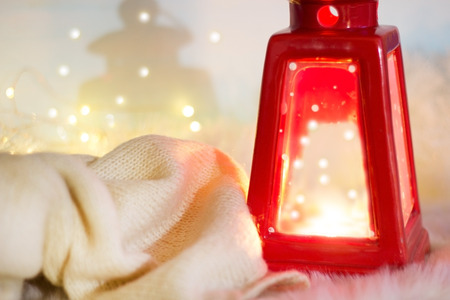 A cozy and warm Christmas and New Year's background. The concept of cozy winter holidays. Copy space.の写真素材