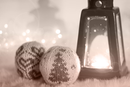 A cozy and warm Christmas and New Year's background. The concept of cozy winter holidays. Copy space. Image in chocolate colors.の写真素材