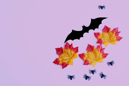 Halloween background. Colorful background for the autumn holidays. Halloween decoration elements. Halloween celebration concept. Copy space.の写真素材