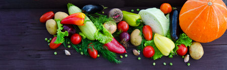 Assorted fresh vegetables. Detox, vegan and clean diet. Fresh vegetables are on the wooden table,...