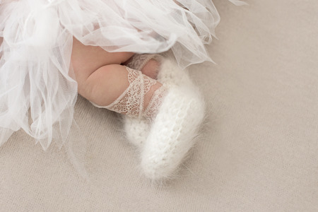 feet of a newborn baby ballerinaの写真素材