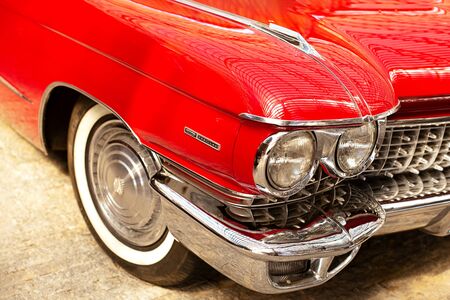 Yalta, Russia, July 2019. Cadillac Deville Coupe 1959. Vintage car. Part of beautiful red carのeditorial素材