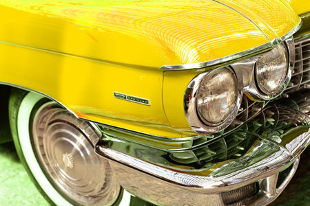 Yalta, Russia, July 2019. Cadillac Deville Coupe 1959. Vintage car. Beautiful yellow carのeditorial素材