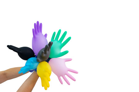 multi-colored medical gloves isolated. Sterile equipment for the medical and beauty industries. Copy...