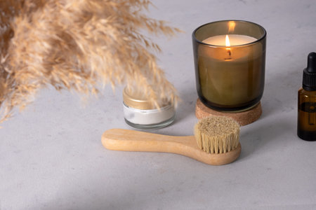 Eco Natural organic cosmetic products for skin care of face and body. Natural care, massage brush,...
