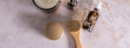 Eco Natural organic cosmetic products for skin care of face and body. Natural care, massage brush,...