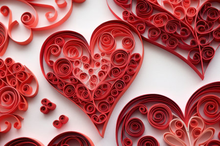 Quilling art red heart for Valentine's day with fully filled background. abstract background texture. Generative AIの素材