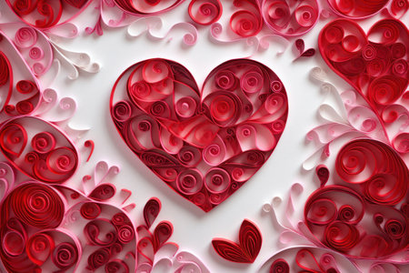 Quilling art red heart for Valentine's day with fully filled background. abstract background texture. Generative AIの素材