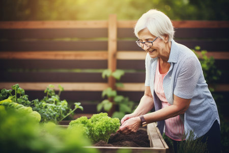 Portrait of Smiling senior couple working in garden on a sunny day. elderly woman gardening.の素材