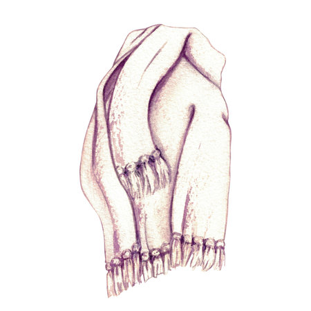 Plaid. Watercolor illustration interior of living room. Clipart. Home decor elements on a white background.の写真素材