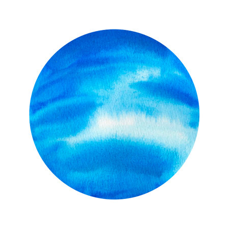 Neptune. Planets of our solar system isolated on transparent background. Watercolor Illustration on background of outer space with starsの写真素材
