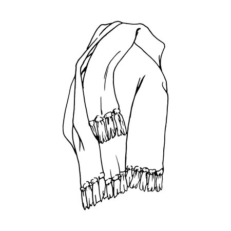 Woolen plaid with fringe or warm rolled tartan blanket isolated on white background. Home decoration in Hygge style, decorative design element. Flat cartoon graphic vector illustrationのイラスト素材