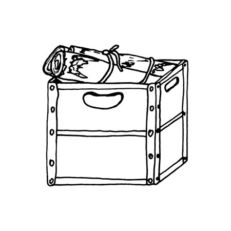 Firewood vector illustration interior of living room. Pieces of Tree in the wooden box. Campfire material. Engraved Hand drawn sketchのイラスト素材