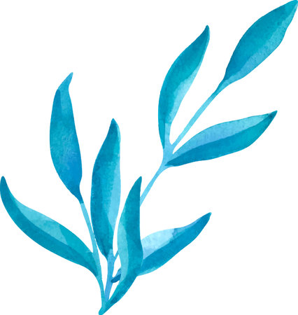 Branches with blue leaves. Hand drawn Watercolor floral illustration, blue green foliage. Perfect for greetings, invitations, wrapping paper, textileのイラスト素材