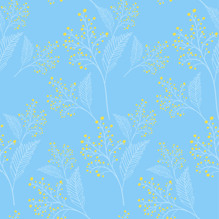 Mimosa flowers spring pattern vector seamless. Flower pattern with yellow flowers on blue background - for wrapping, scrapbook and ceramicのイラスト素材