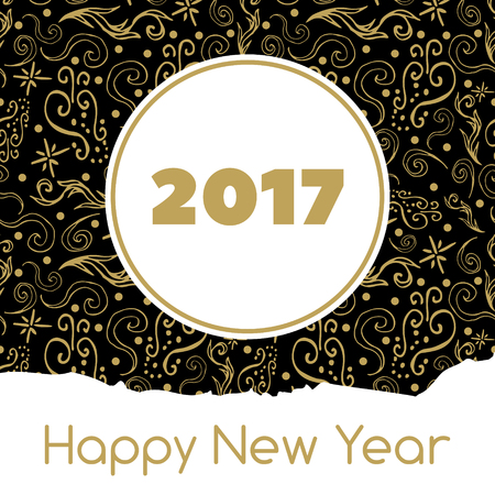 Happy New Year 2017 card vector with frost gold black ornament background. Design for gift or greeting concept, postcard, cover or label.のイラスト素材