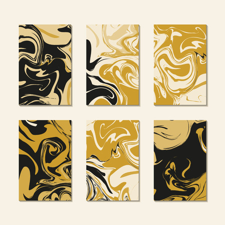 Pattern cards template vector. Gold black luxury marble texture. Abstract liquid paint marbling print.のイラスト素材