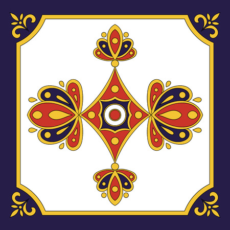 Spanish tile blue red pattern. Ornamental tile pattern design.のイラスト素材