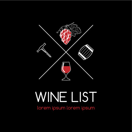 Wine label in modern line style. Wine logo for organic wine, wine list, menu bar or restaurantのイラスト素材