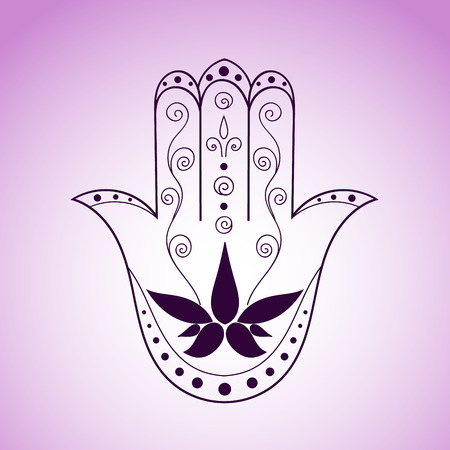 Hamsa vector. Lotus symbol. Ink contour on gradient background.のイラスト素材