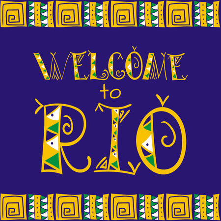 Rio 2016 poster. Welcome to Rio. Brazil 2016 - banners and card vector template background. Ethnic and tribal letters print.のイラスト素材