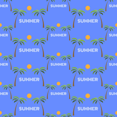 Seamless summer pattern background vector. Pattern with summer symbols - sun and palms. Vector...