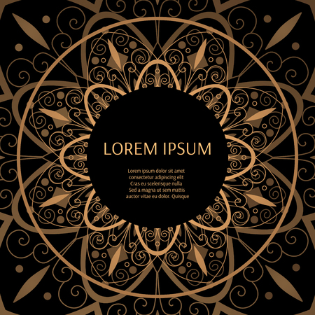 Luxury floral pattern frame. Gold black flower background design vector. Oriental indian mandala ornament for fashion print, art deco wedding, beauty salon, royal holiday party cards.のイラスト素材