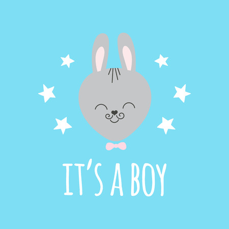 Cute baby pattern with little bunny. Cartoon animal boy print vector with funny rabbit and stars. Adorable background for kids clothing, t-shirt, bodysuits, children birthday party invitation.のイラスト素材