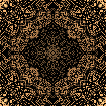 Golden luxury background vector. Gold black flower pattern design.のイラスト素材