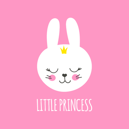 Cute baby pattern with little bunny. Cartoon animal girl print vector with white rabbit and crown tiara.のイラスト素材