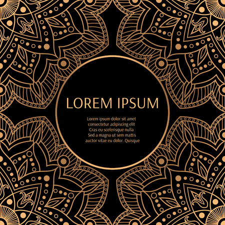 Golden luxury background vector. Gold black flower pattern frame design. Floral ornament for wedding party invitation, fashion cover, spa beauty, bridal or yoga salon flyer, christmas holiday cards.のイラスト素材
