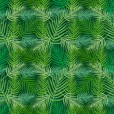 Summer tropical palm leafs pattern vector seamless. Exotic jungle texture background. Green design for wallpaper, fashion apparel, swimwear fabric, beach party cards or vacation illustration.のイラスト素材