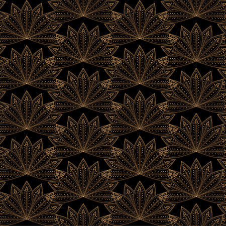 Luxury background vector. Fan peacock feathers royal pattern seamless. Golden design for beauty spa salon, wedding party invitation, save the date, yoga wallpaper, holiday christmas card template.のイラスト素材