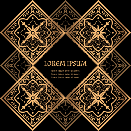 Luxury background vector. Golden royal pattern. Turkish tile frame design for beauty spa, wedding ceremony, greeting card, anniversary template, menu covering, christmas and new year concepts.のイラスト素材